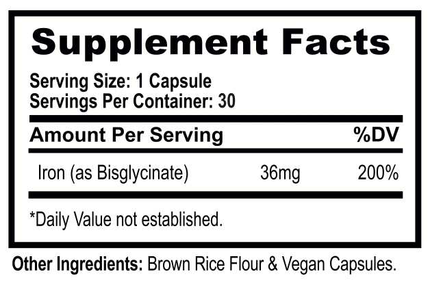 Iron supplement facts panel