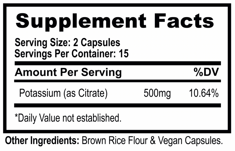 Potassium supplement facts panel